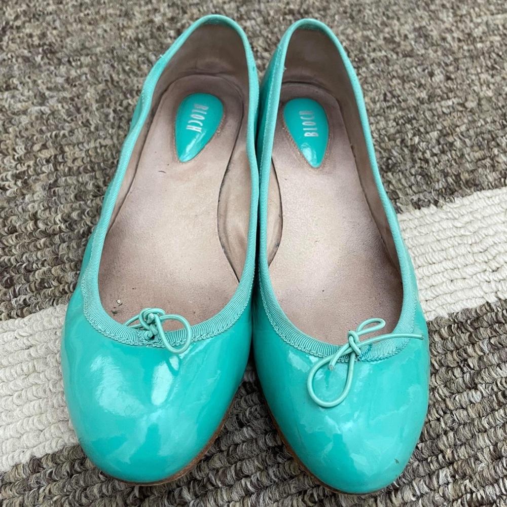 Turquoise Leather ballet flats by Bloch.